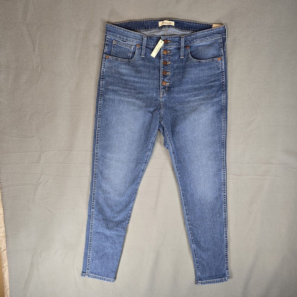 NWT Madewell Jeans Womens 33P Petite 10" High Rise Skinny Button Fly Dewitt Blue